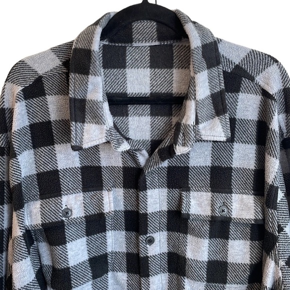 Buffalo Plaid Black & Grey Fleece Button Down Jacket - Size 3X - Picture 5 of 11